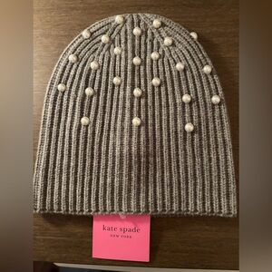 NWT Kate Spade Faux Pearl Beanie Heather Gray